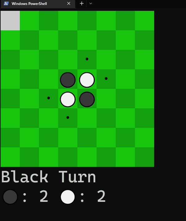 a game of reversi in a powershell window